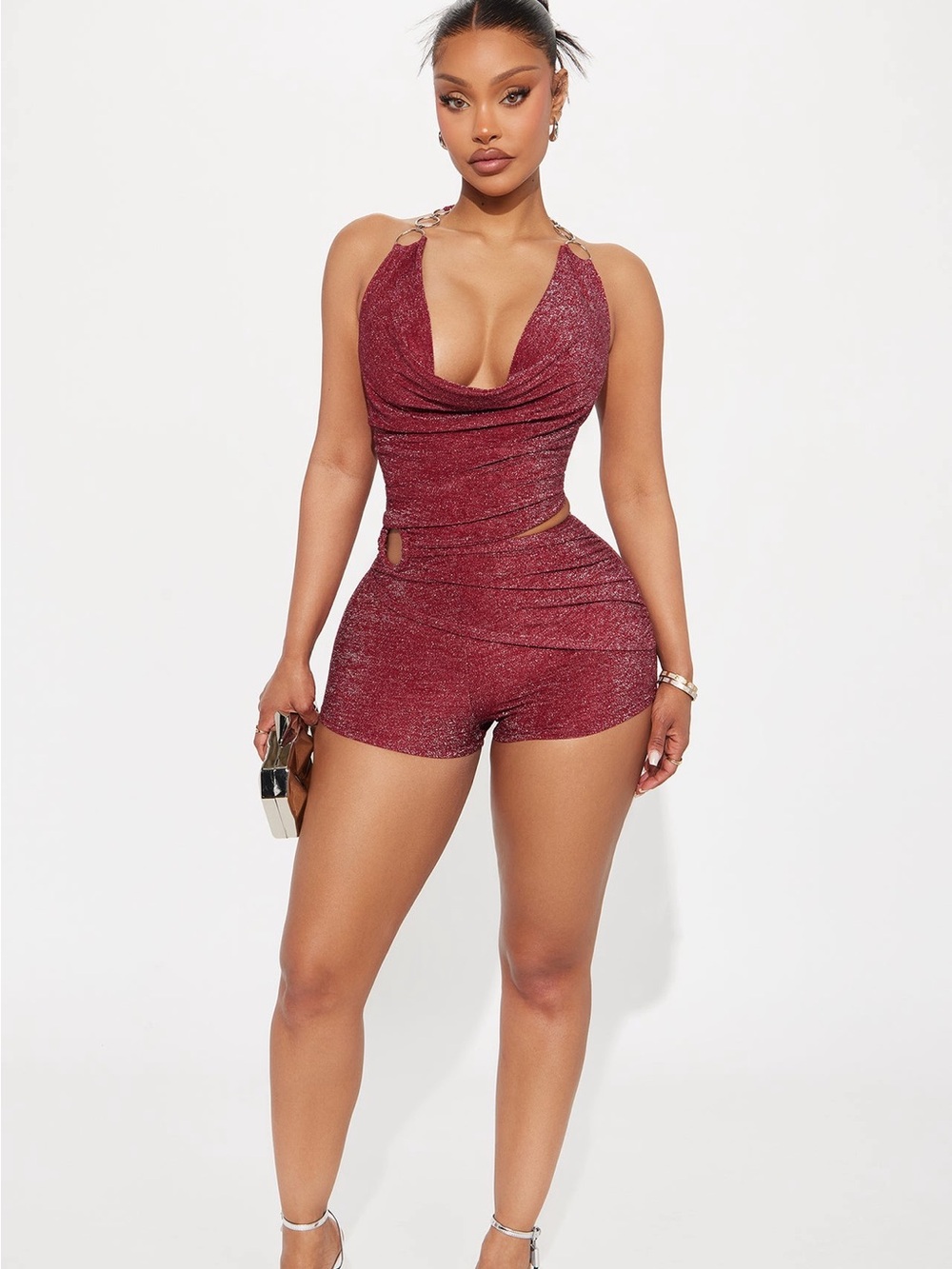 Lola Metallic Halter Romper
